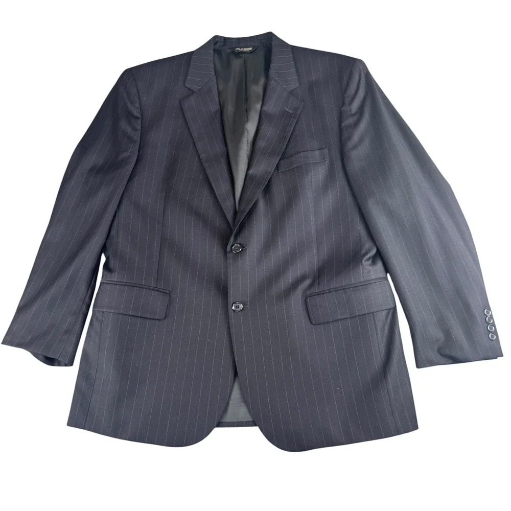 Jos A Bank Mens 44R Suit Jacket Navy Blue Pinstripe 100% Wool 2 Button Blazer